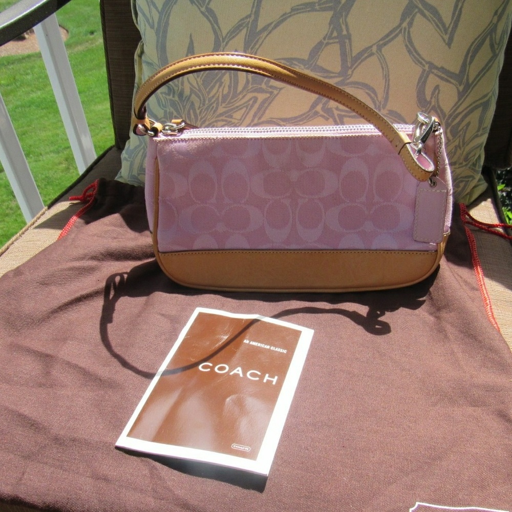 PINK COACH SIGNATURE JACQUARD LEATHER DEMI BAGUETT